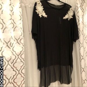 BOOHOO CURVE TIE KNOT SHEER TOP